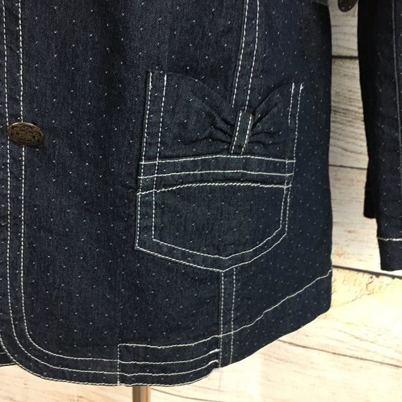 FDJ French Dressing Jean Jacket Blue with Polka Dot Slight Stretch Lightweight - Picture 5 of 14